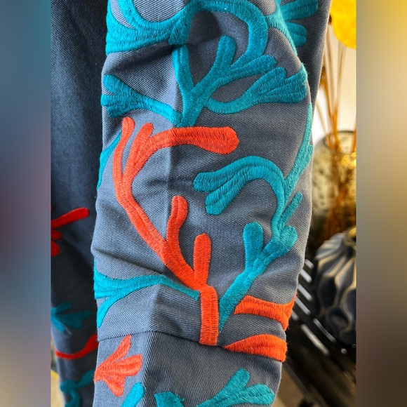 Gretchen Scott Twill Twig Jacket Embroidered Button Front Medium - Picture 4 of 11